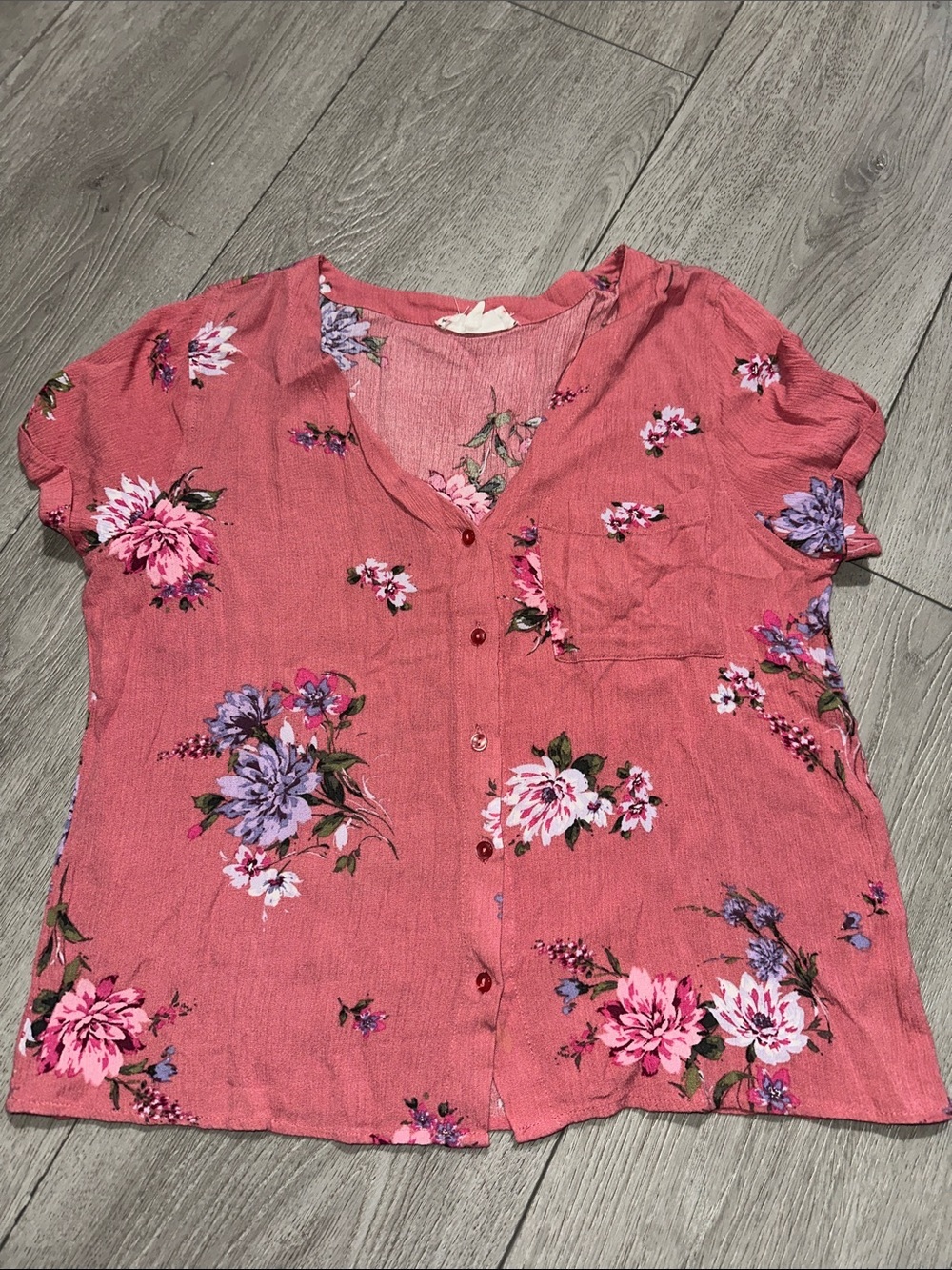 Pink Rose Rose-Pink Floral Button Front Blouse size medium
